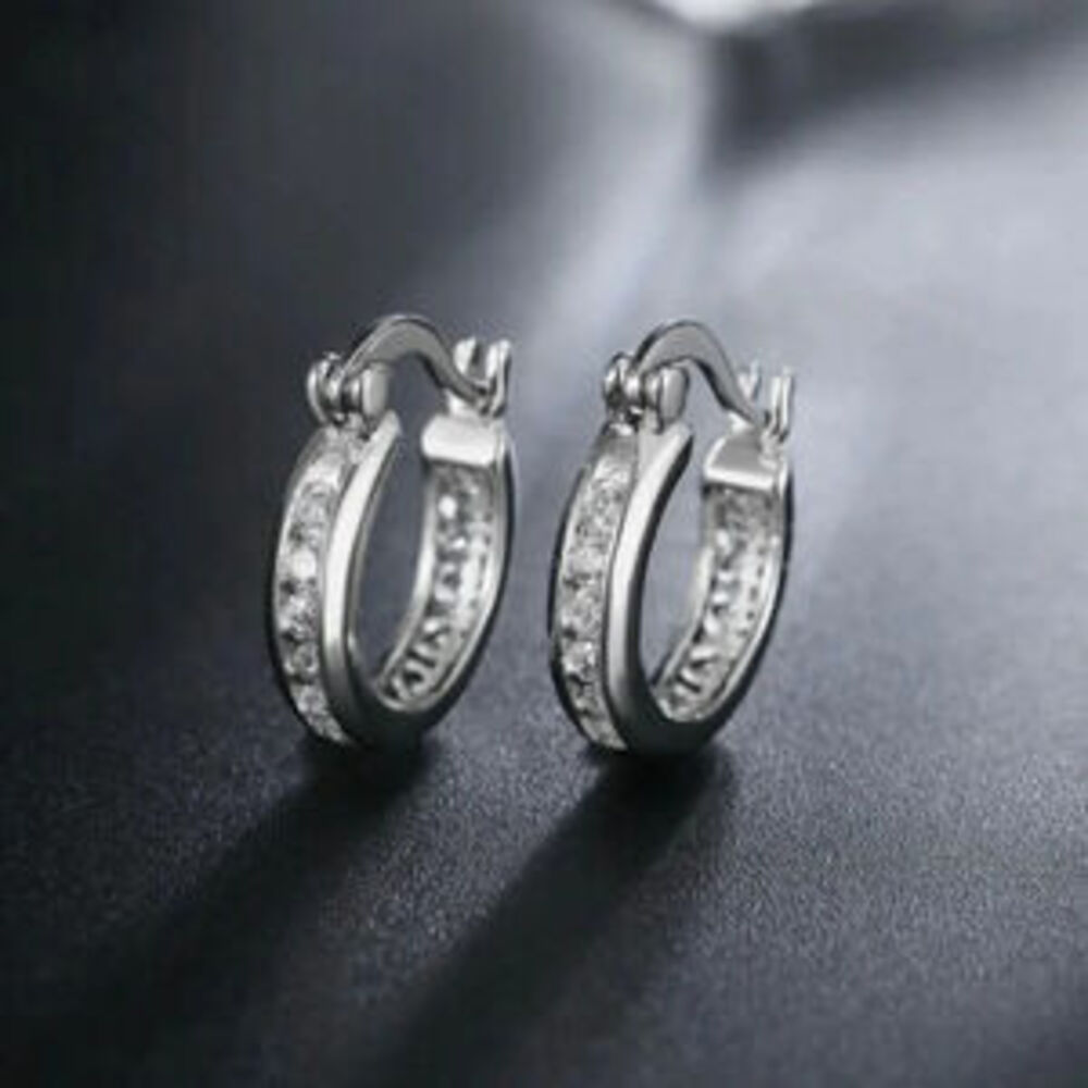 925 Sterling Silver Diamond Huggie Hoop Earrings